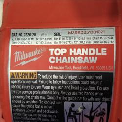 AS-IS Milwaukee FUEL 14 in. 18V Lithium-Ion Brushless Cordless Battery Top Handle Chainsaw (Tool Only)