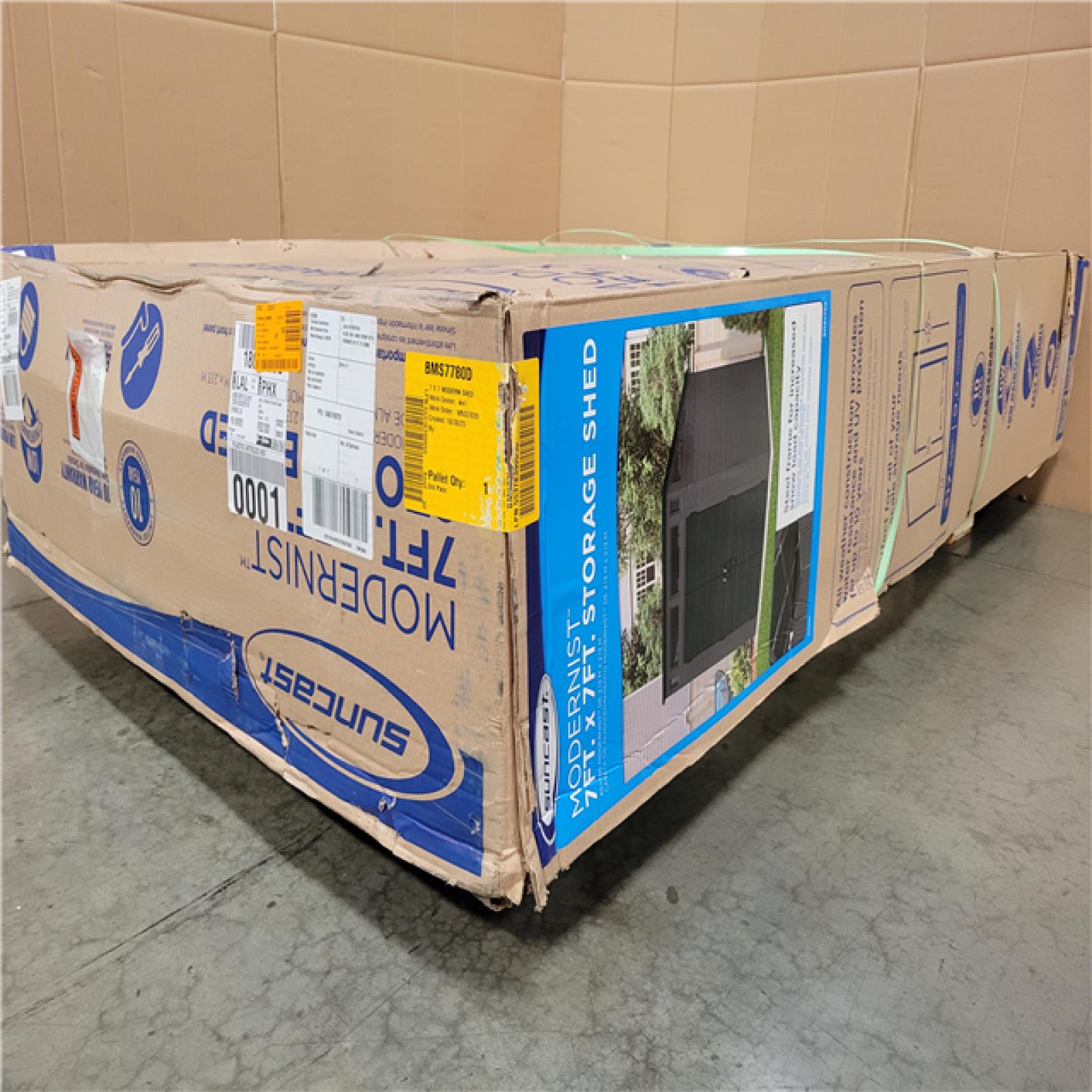 California AS-IS Suncast Modernist 7ft x 7ft Storage Shed (Damaged Box)