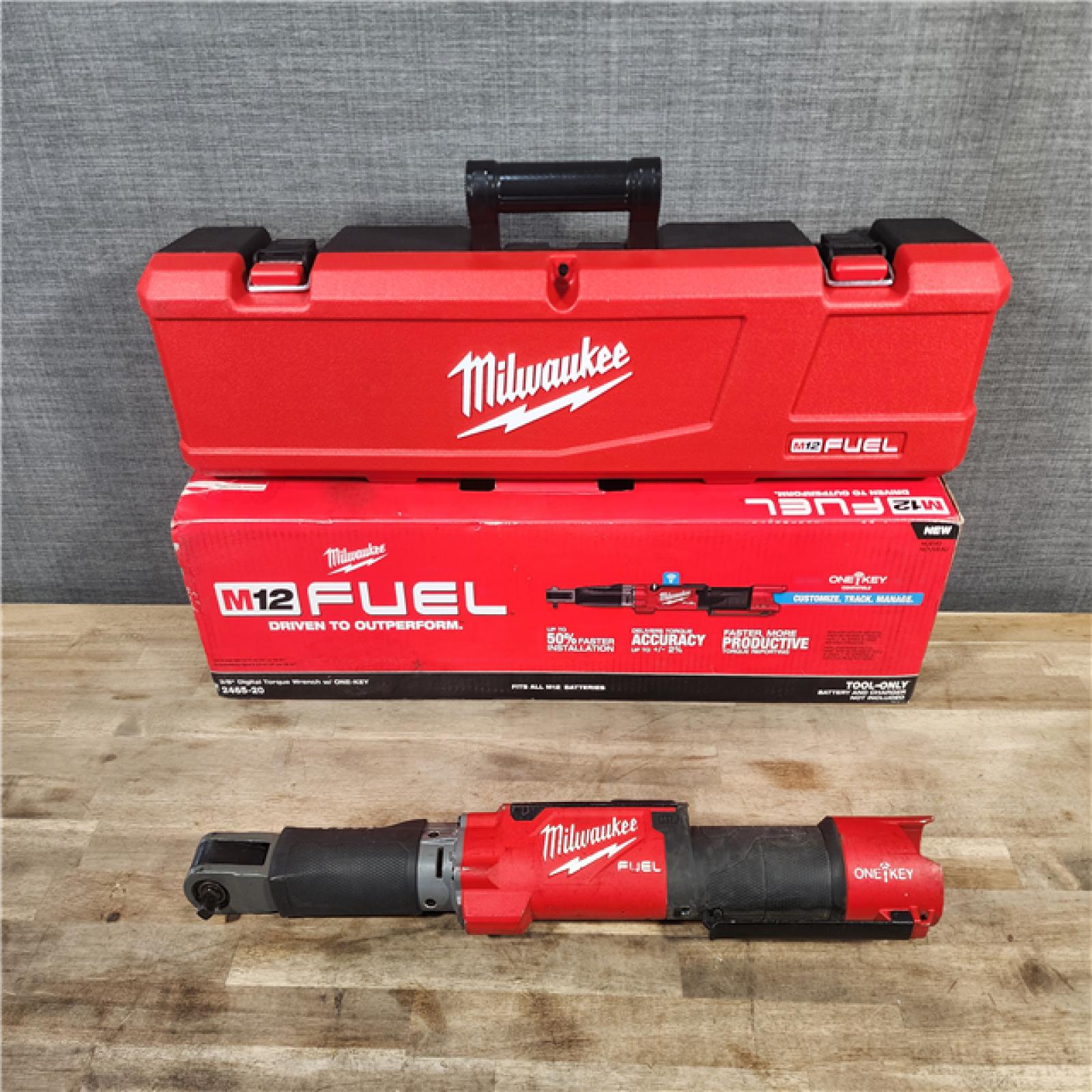 HOUSTON LOCATION - AS-IS Milwaukee M12 FUEL ONE-KEY 12-Volt Lithium-Ion Brushless Cordless 3/8 in. Digital Torque Wrench (TOOL ONLY)