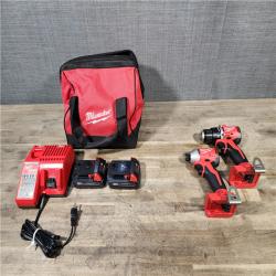 HOUSTON LOCATION - AS-IS Milwaukee M18 18V Lithium-Ion Brushless Cordless Compact Drill/Impact Combo Kit (2-Tool) W/(2) 2.0 Ah Batteries, Charger & Bag