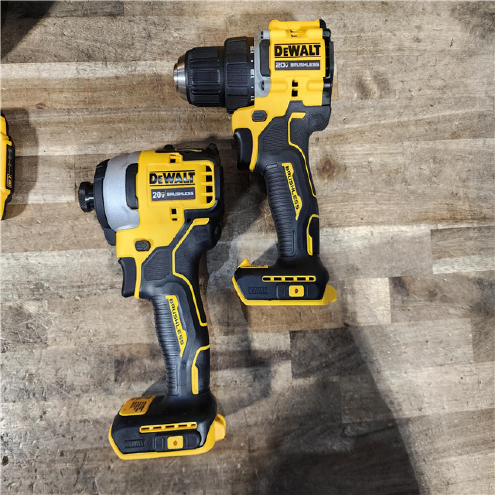 HOUSTON LOCATION - AS-IS Dewalt DCK225D2 20V MAX ATOMIC Brushless Compact Lithium-Ion 1/2 in. Cordless Drill Driver and 1/4 in. Impact Driver Combo Kit with 2 Batteries 2 Ah