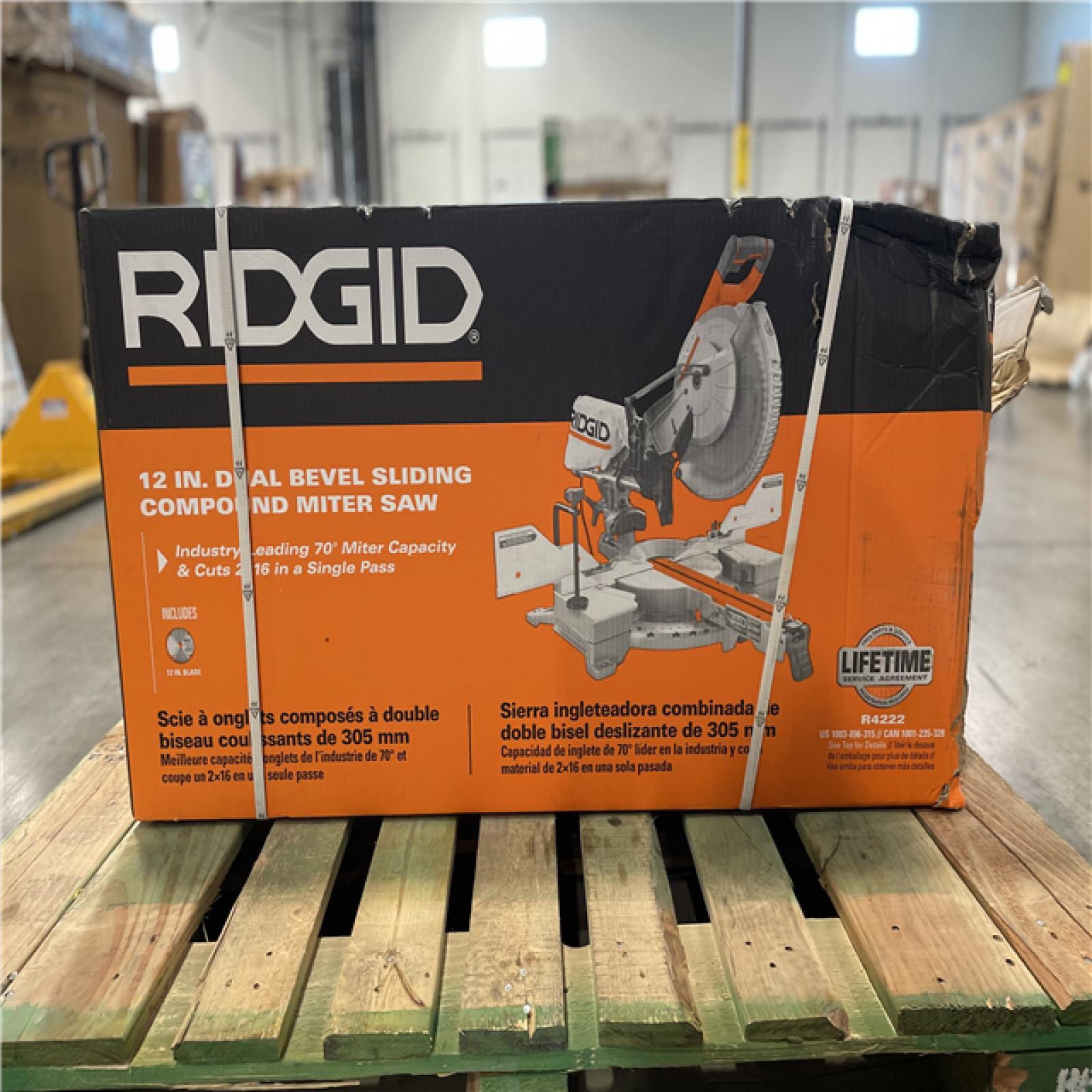 DALLAS LOCATION- AS-IS RIGID 15 Amp Corded 12 in. Dual Bevel Sliding Miter Saw with 70 Deg. Miter Capacity