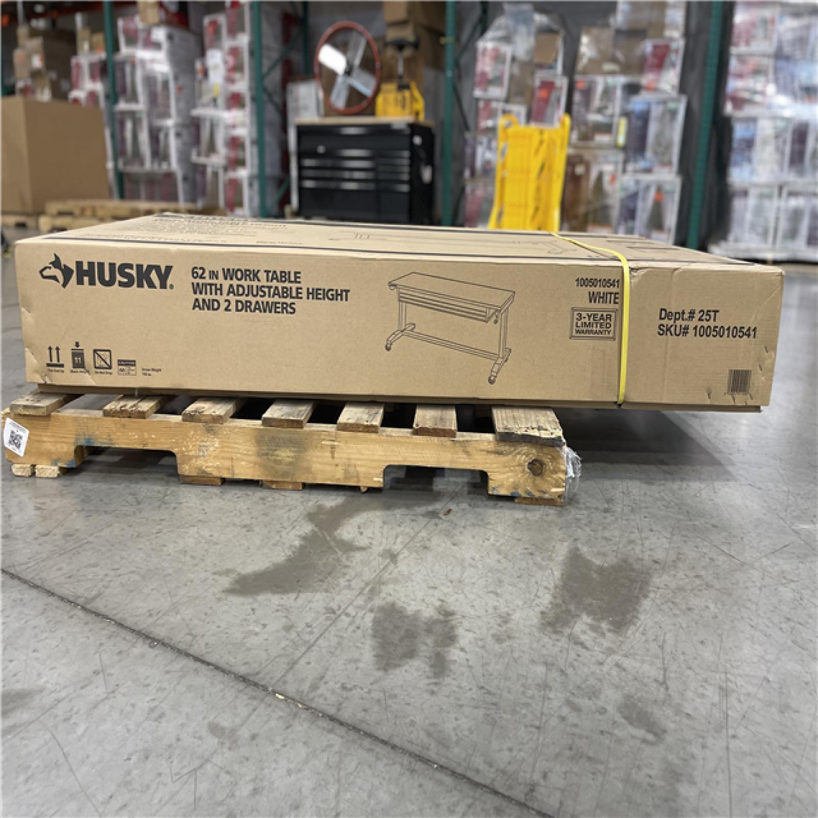 DALLAS LOCATION- AS-IS HUSKY 62IN. WORK TABLE WITH ADJUSTABLE HEIGHT AND 2 DRAWERS
