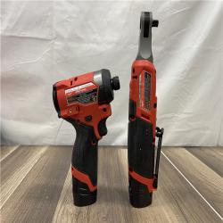 AS-IS Milwaukee M12 FUEL 12V Lithium-Ion Cordless 3/8 in. Ratchet and 1/4 in. Impact Driver Kit