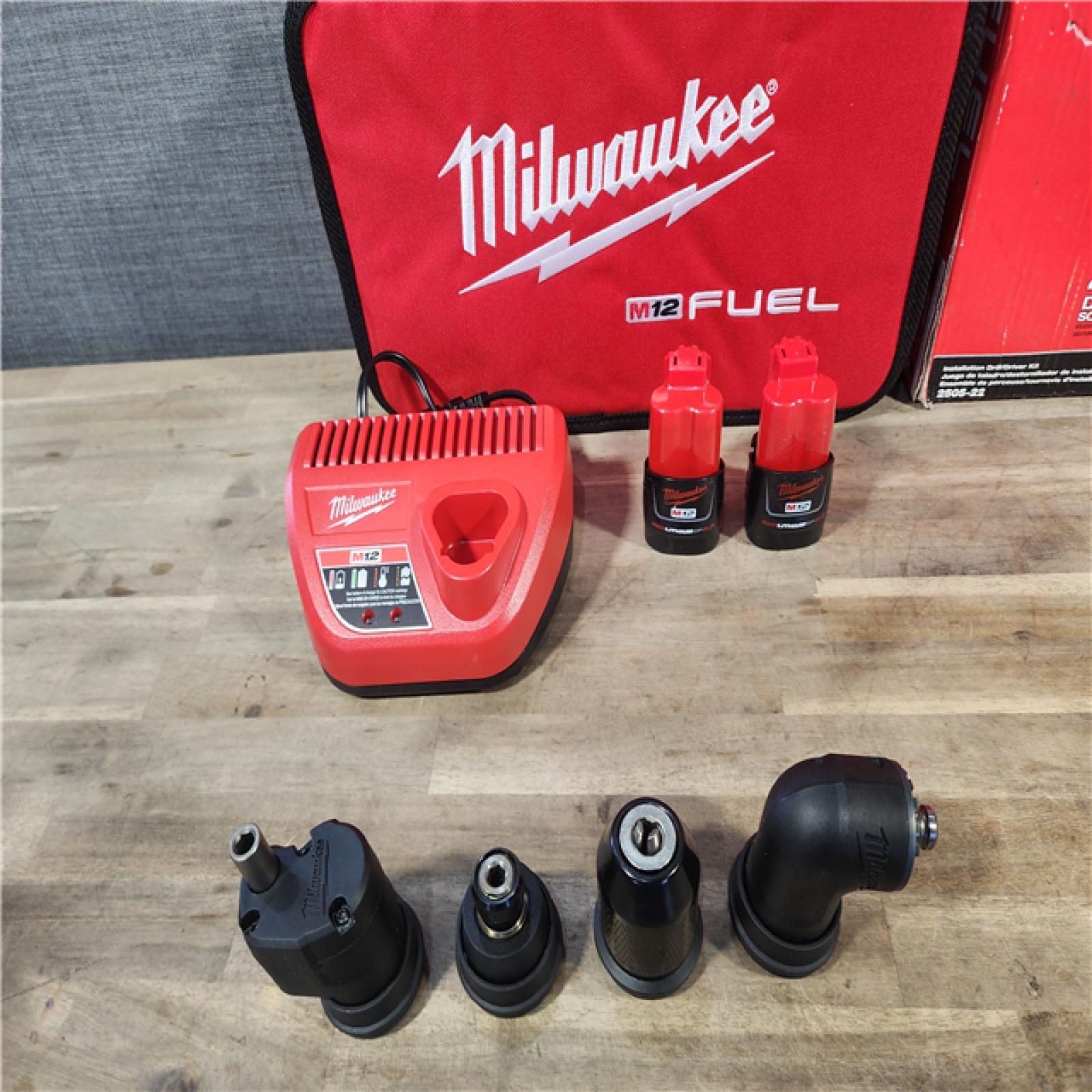 HOUSTON LOCATION - AS-IS Milwaukee M12 FUEL 12V Lithium-Ion Brushless Cordless 4-in-1 Installation 3/8 in. Drill Driver Kit with 4-Tool Heads