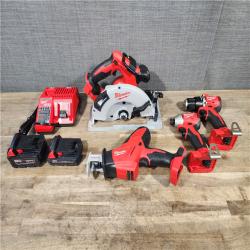 HOUSTON LOCATION - AS-IS Milwaukee M18 18-Volt Lithium-Ion Brushless Cordless Combo Kit (4-Tool) with 2-Batteries  1-Charger
