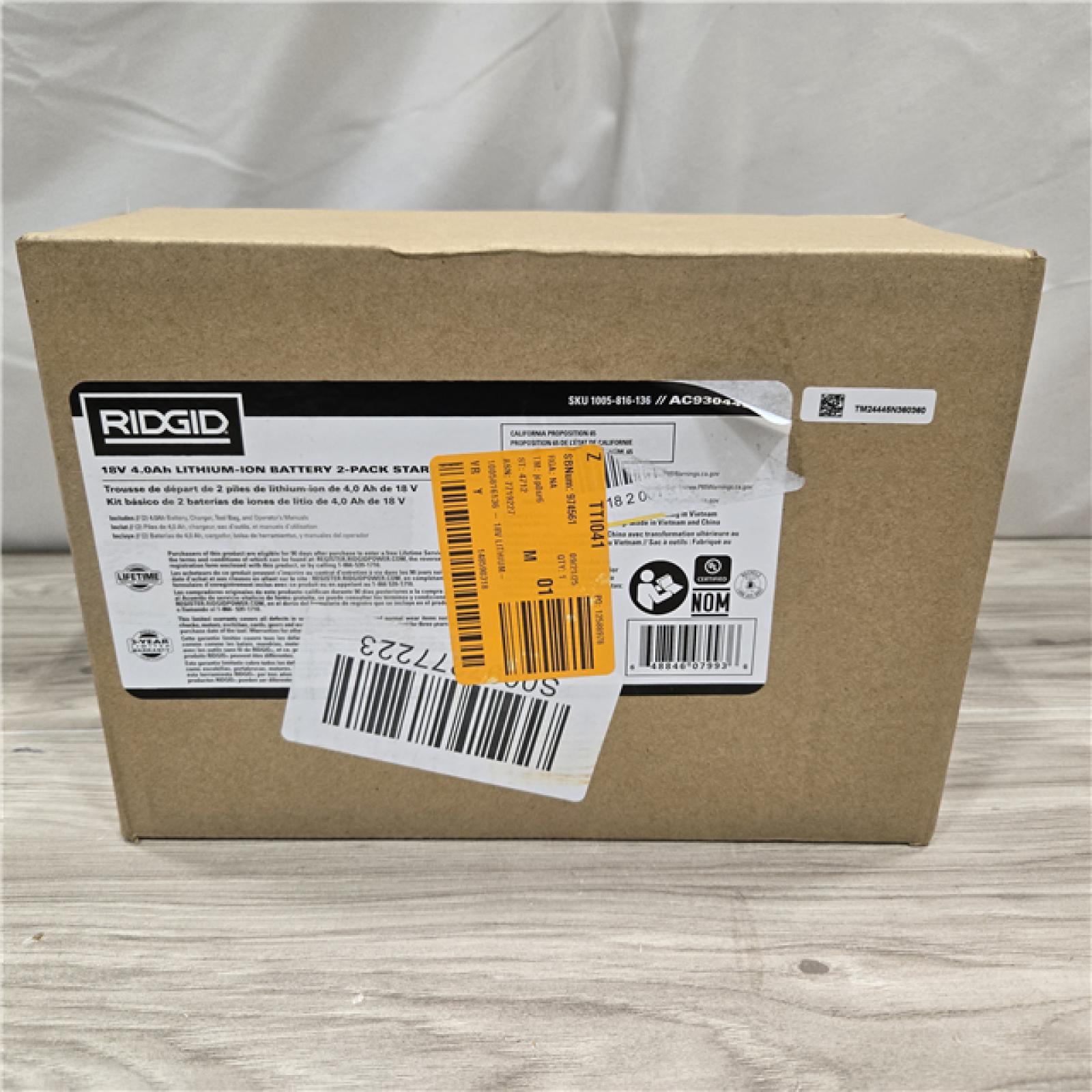 NEW! - RIDGID 18-Volt Lithium-Ion (2) 4.0 Ah Battery Starter Kit