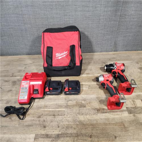 HOUSTON LOCATION - AS-IS Milwaukee M18 18V Lithium-Ion Brushless Cordless Compact Drill/Impact Combo Kit (2-Tool) W/(2) 2.0 Ah Batteries  Charger & Bag