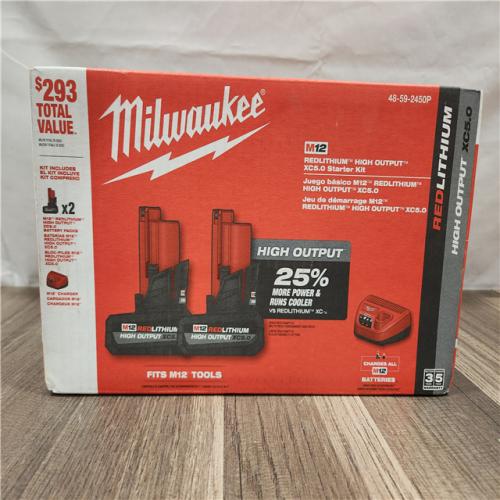 NEW- Milwaukee M12 12V Lithium-Ion XC High Output 5.0 Ah Battery Pack (2-Pack) Starter Kit with Charger