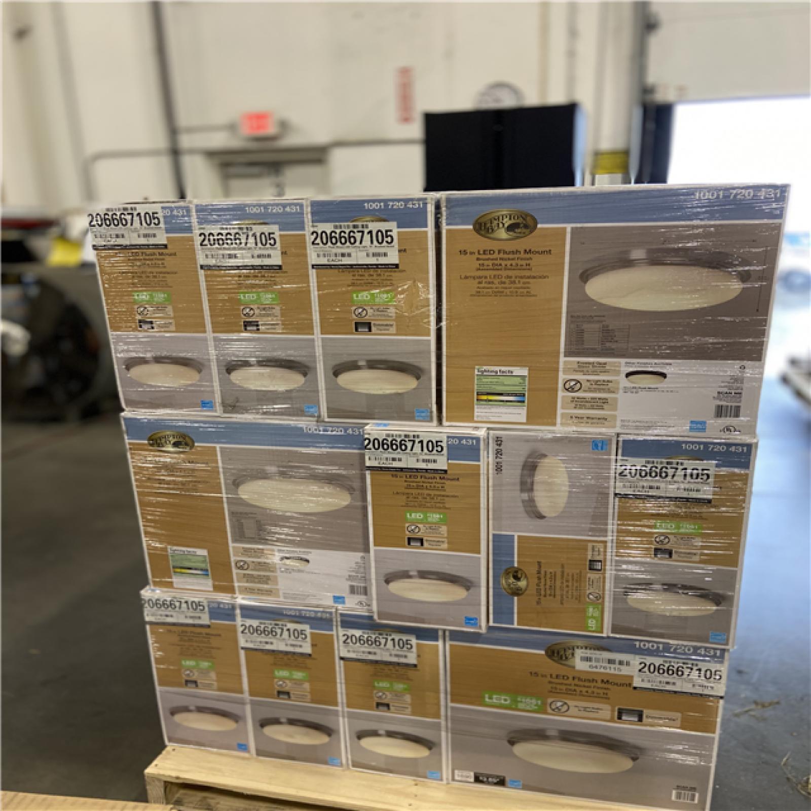 DALLAS LOCATION - Hampton Bay 15 in. 225-Watt Equivalent Brushed Nickel Integrated LED Flush Mount with Frosted Glass Shade (40 UNITS)