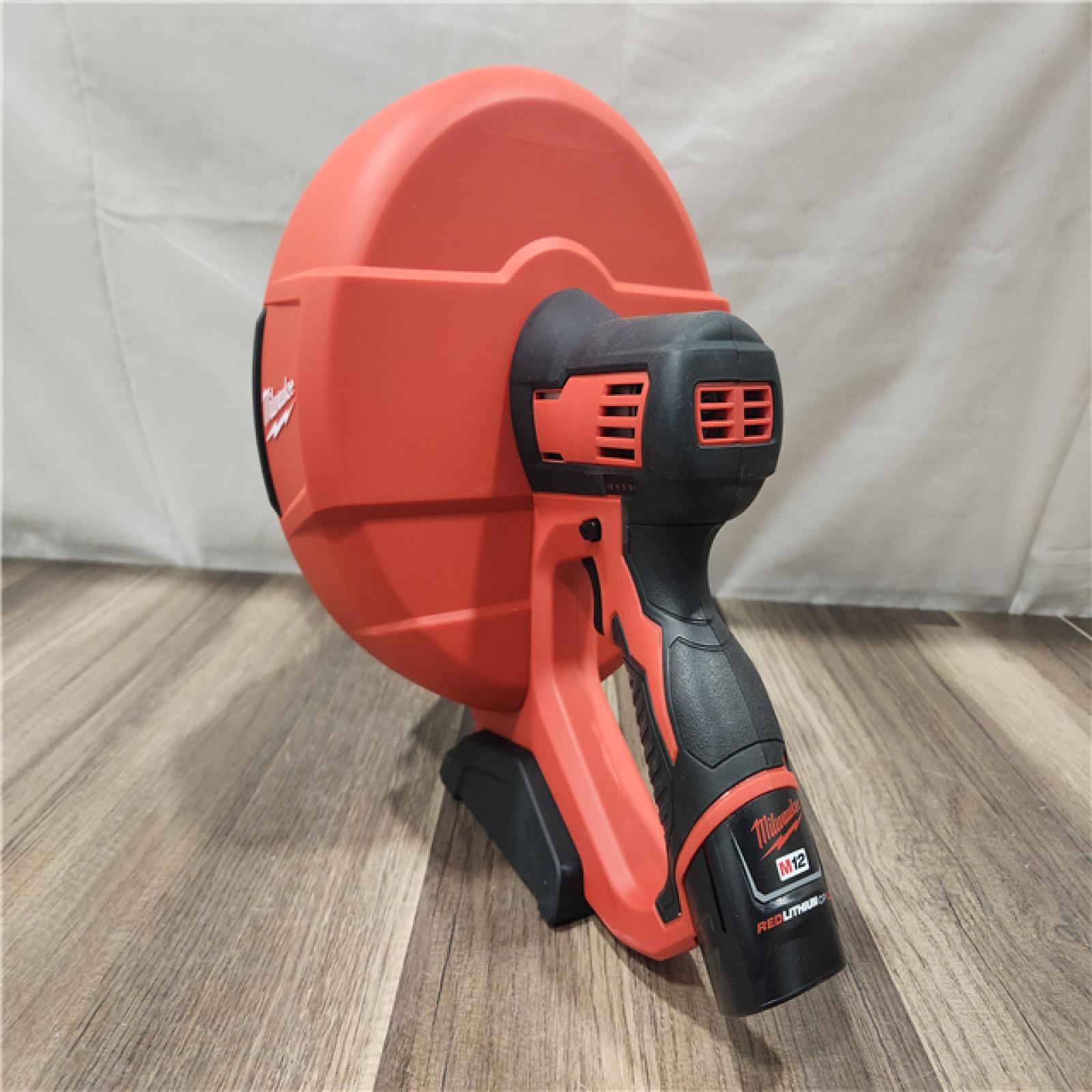 AS-IS- M12 12-V Lithium-Ion Cordless Drain Snake Auger W/ (1) 1.5Ah Battery  5/16 in. X 25 Ft. Cable  Charger  & 5 Gal. Bucket