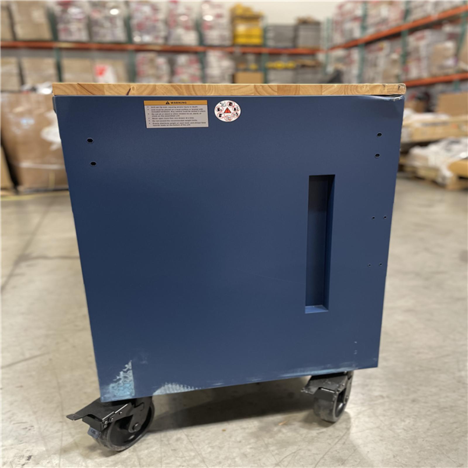 DALLAS LOCATION- AS-IS HUSKY 72 in.W x 24 in.D Heavy Duty 18-Drawer Adjustable Height Mobile Workbench MATTE BLUE W/ WOODTOP
