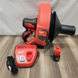 AS-IS- M12 12-V Lithium-Ion Cordless Drain Snake Auger W/ (1) 1.5Ah Battery  5/16 in. X 25 Ft. Cable  Charger  & 5 Gal. Bucket