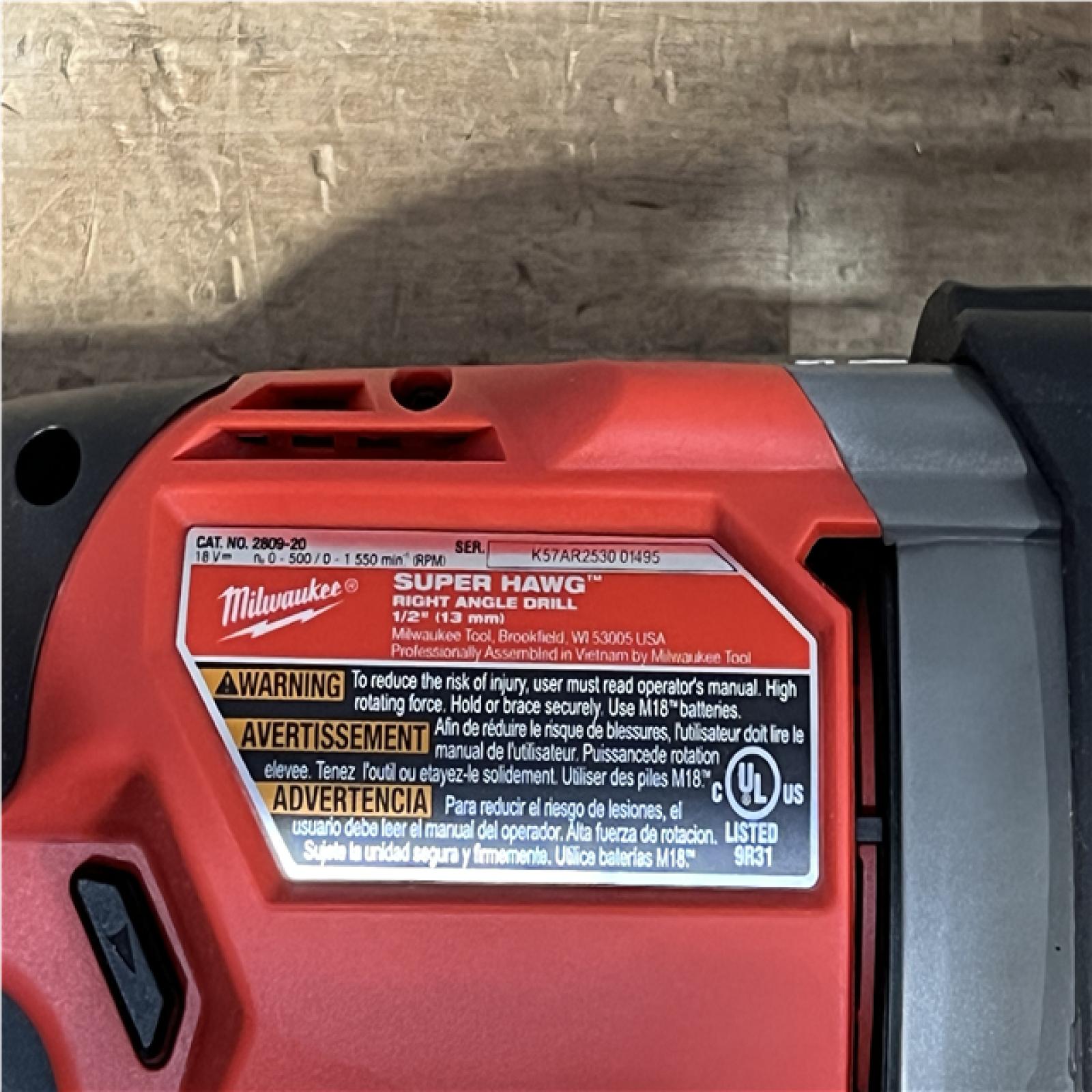 Houston Location AS-IS Milwaukee FUEL 18V Lithium-Ion Brushless Cordless GEN 2 SUPER HAWG 1/2 in. Right Angle Drill (Tool-Only)