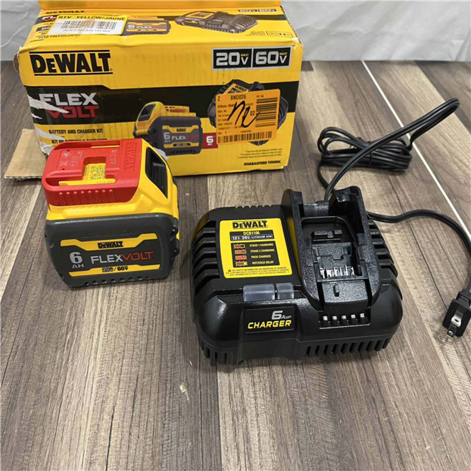 AS-IS DEWALT FLEXVOLT 20V/60V MAX Lithium-Ion 6.0Ah Battery Pack with 6 Amp Output Charger