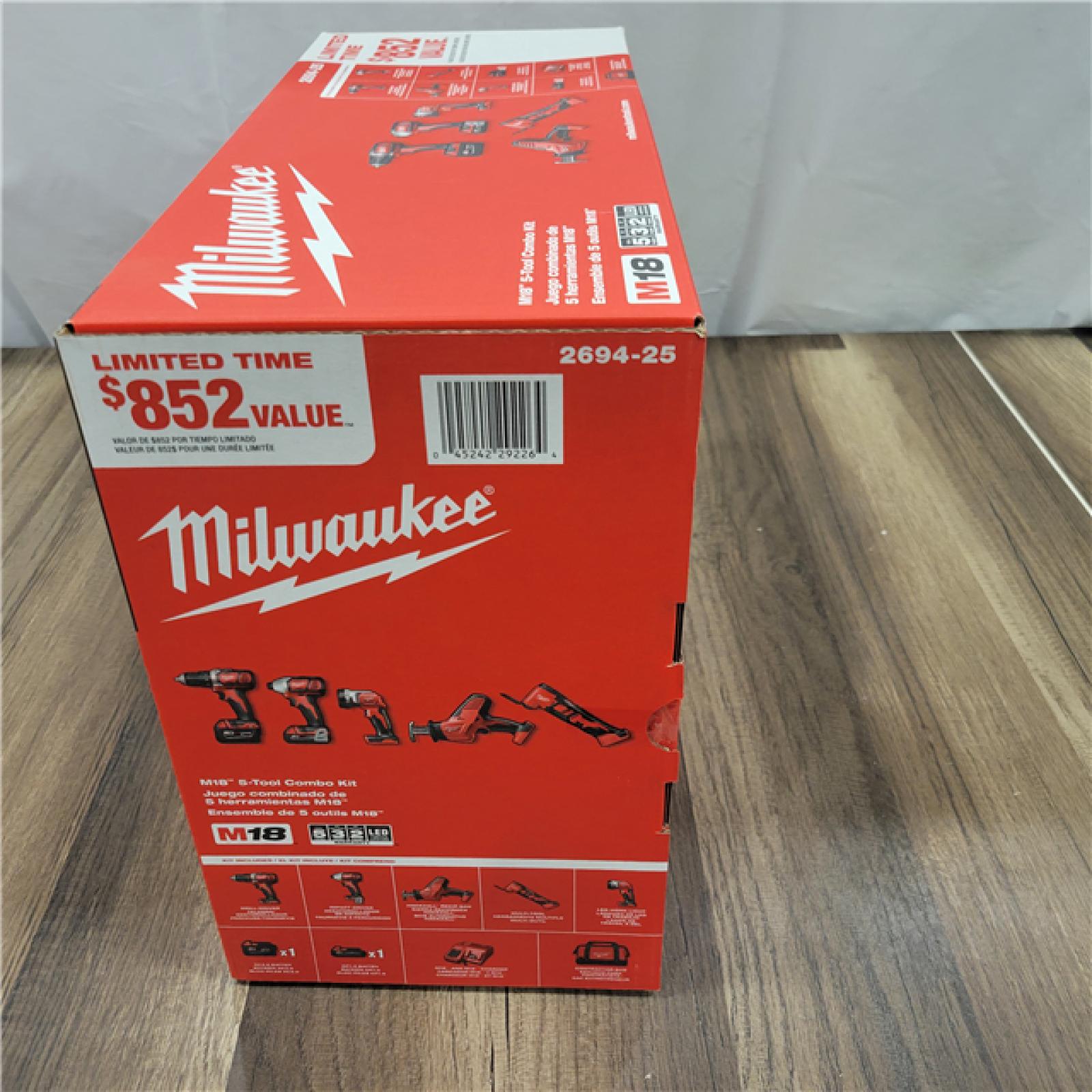 NEW!  M18 18V Lithium-Ion Cordless Combo Kit (5-Tool) with (2) Batteries, Charger and Tool Bag