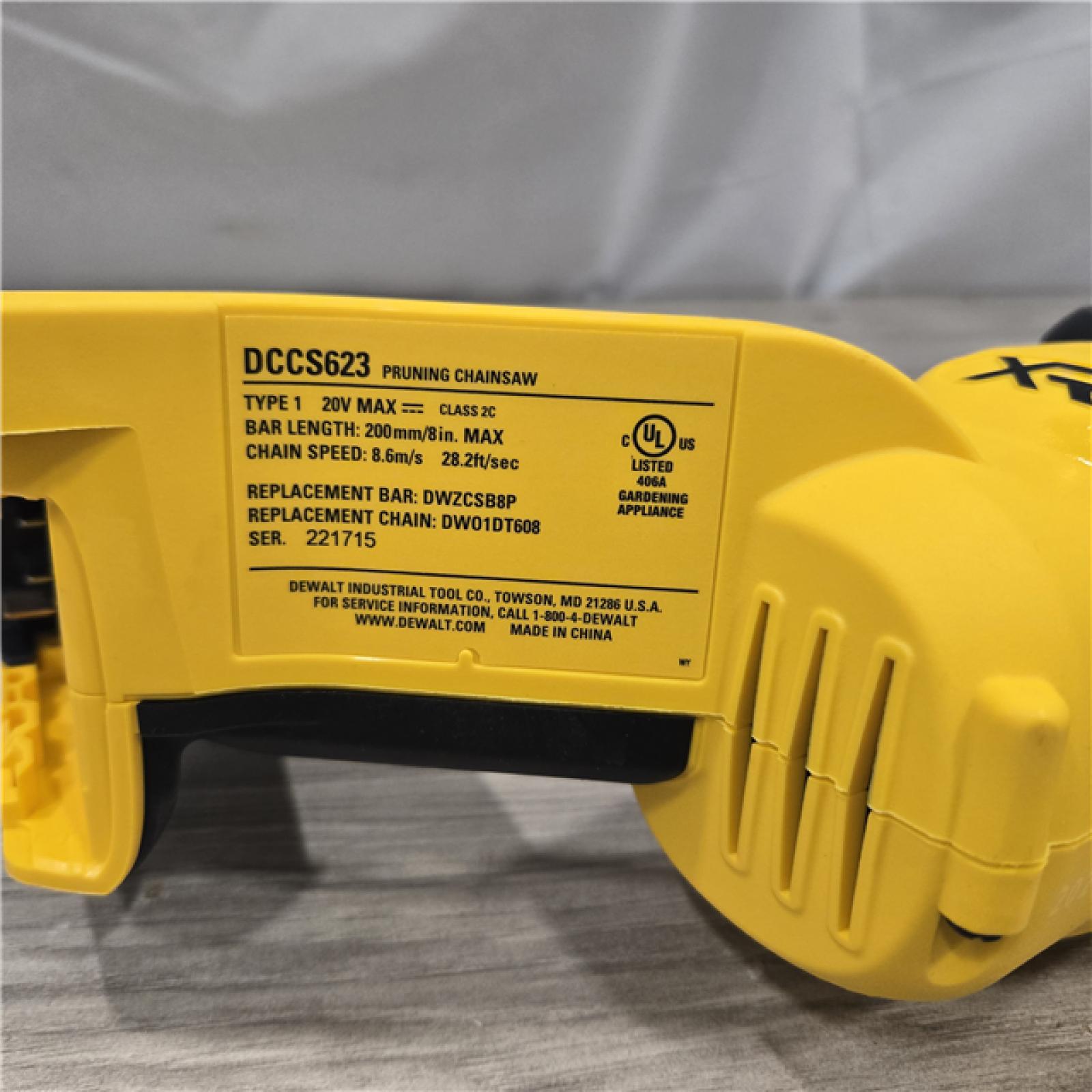 AS-IS DeWalt 20V MAX 8 in.  Cordless Battery Powered Pruning Chainsaw (Tool Only)