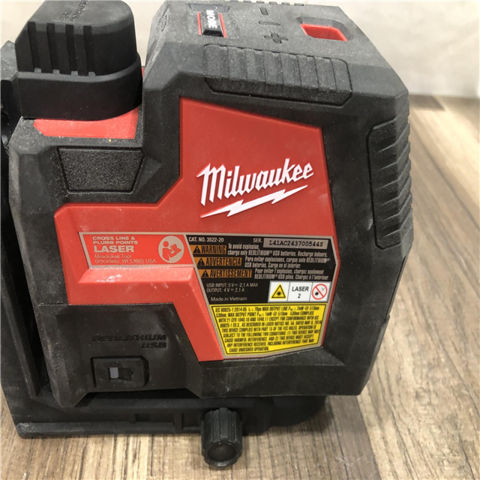 AS-IS Milwaukee Green 100 ft. Cross Line and Plumb Points Rechargeable Laser Level (Tool Only)