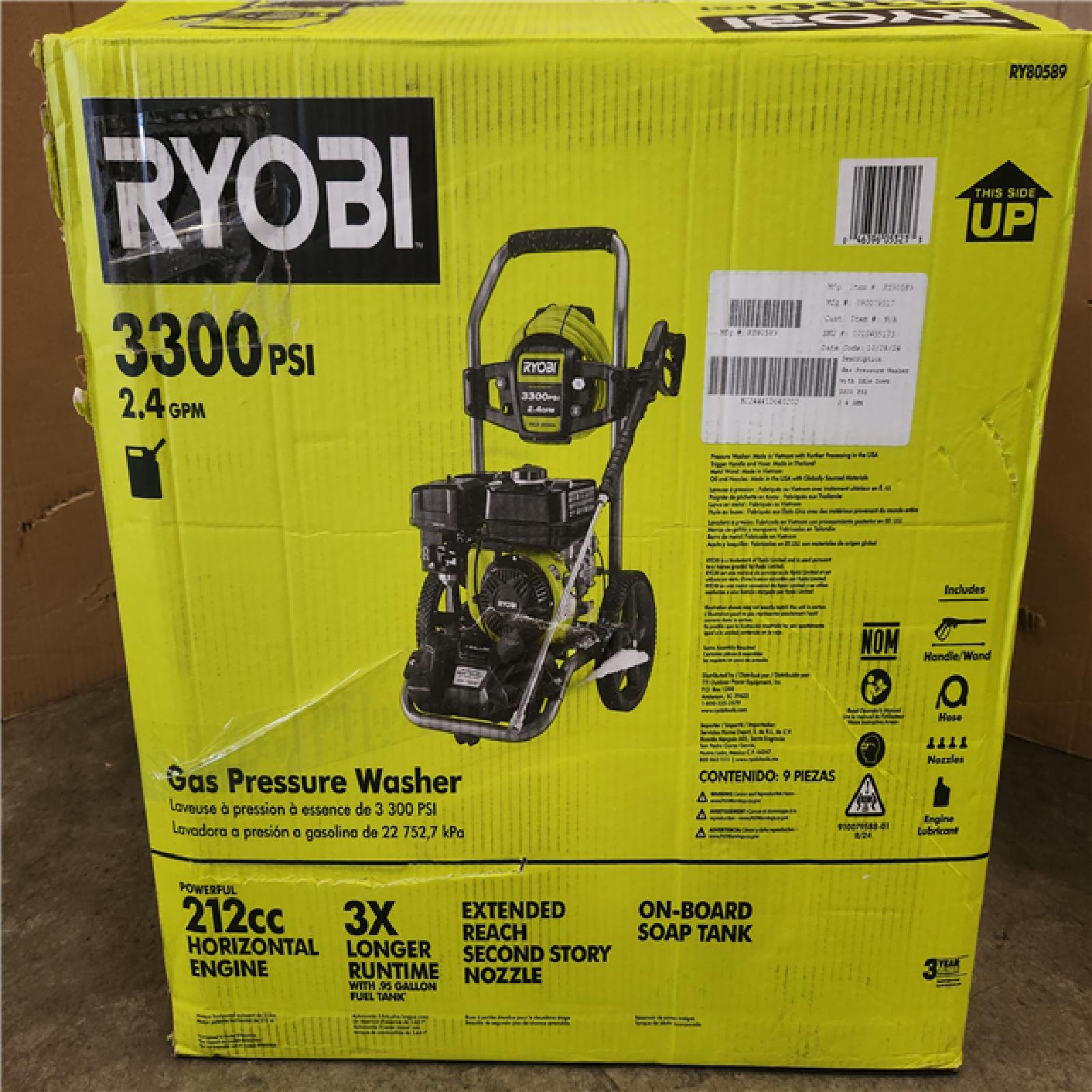 Phoenix AS-IS RYOBI 3300 PSI 2.4 GPM Cold Water Gas Pressure Washer with 212cc Engine