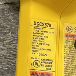 AS-IS DEWALT FLEXVOLT 60V MAX 16in. Brushless Cordless Battery Powered Chainsaw (Tool Only)