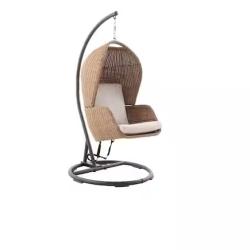DALLAS LOCATION - StyleWell Melrose Park Closed Weave Wicker Egg-Shaped Patio Swing with Biscuit Cushions