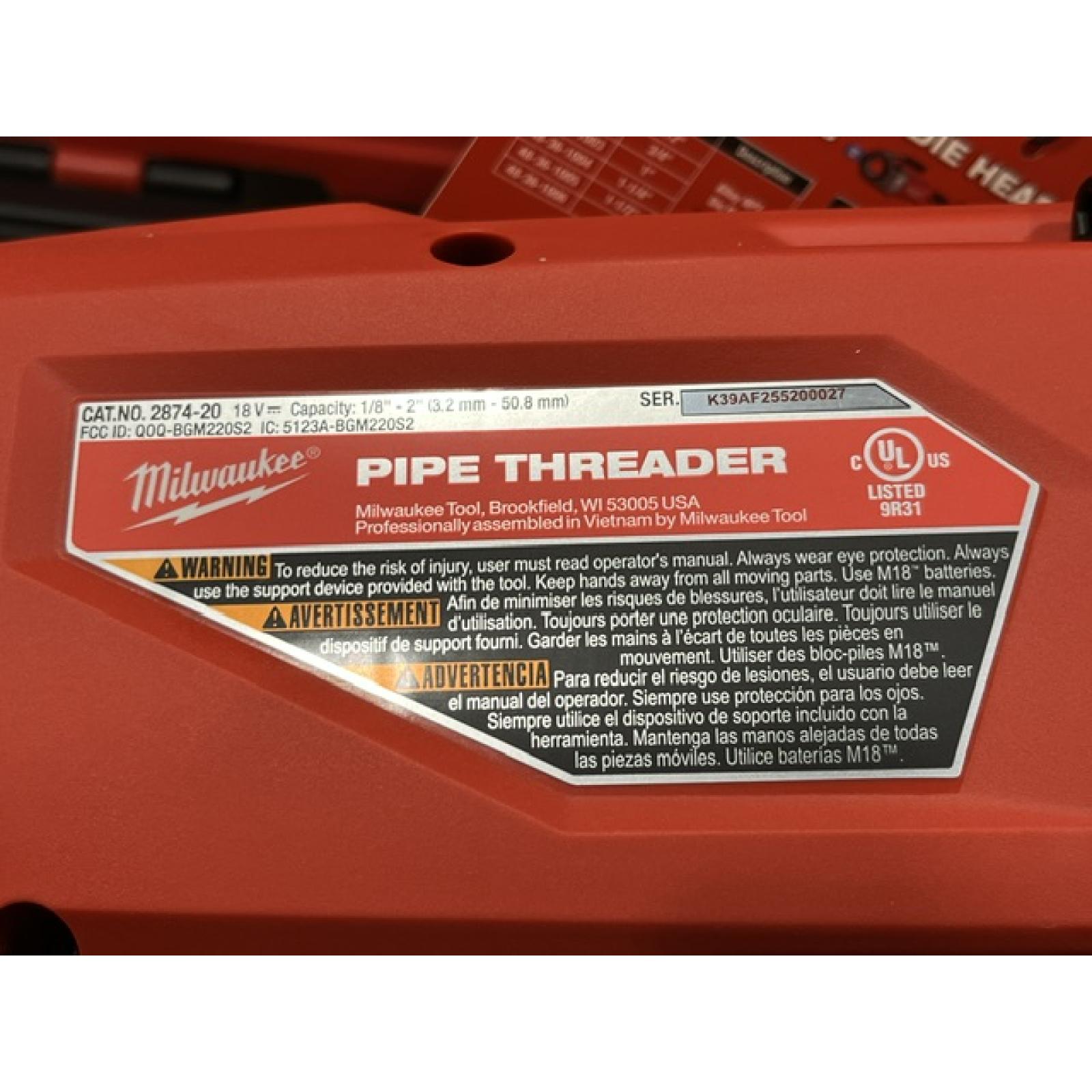 NEW - Milwaukee 18 Fuel One-Key Cordless Brushless Pipe Threader Kit