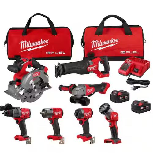 NEW! - Milwaukee M18 FUEL 18V Lithium-Ion Brushless Cordless Combo Kit with Two 5.0 Ah Batteries  1 Charger  2 Tool Bags (7-Tool)