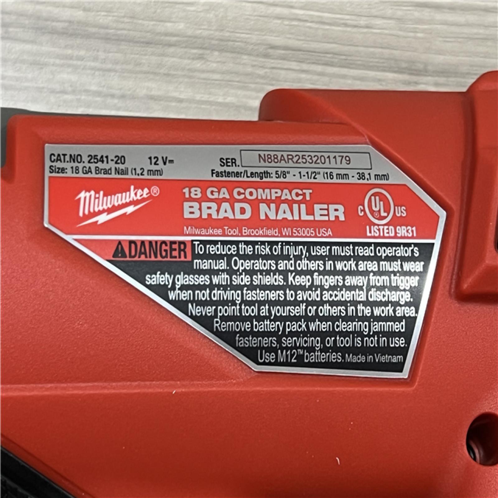 AS-IS Milwaukee  FUEL 12-Volt Lithium-Ion Brushless Cordless 18-Gauge 1-1/2 in. Compact Brad Nailer (Tool Only)