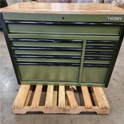 Phoenix Husky Standard-Duty 52 in. W 10-Drawer Matte Army Green Mobile Workbench Cabinet with Solid Wood Top
