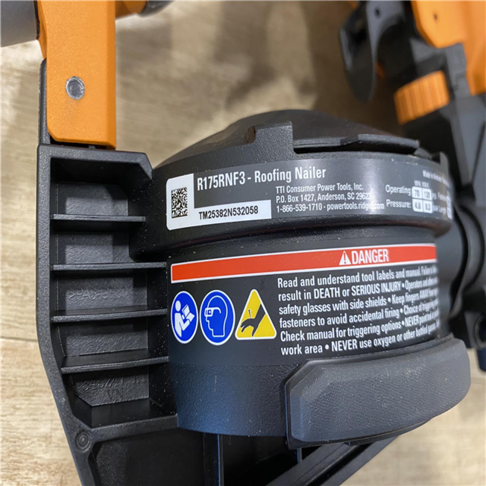 AS-IS RIDGID Pneumatic 15 Deg. 1-3/4 in. Coil Roofing Nailer