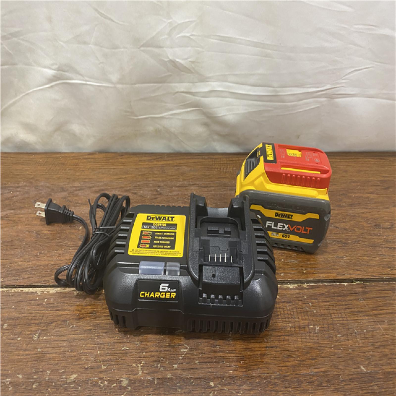 AS-IS DEWALT FLEXVOLT 20V/60V MAX Lithium-Ion 6.0Ah Battery Pack with 6 Amp Output Charger