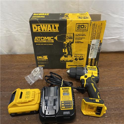 AS-IS DEWALT ATOMIC 20-Volt Lithium-Ion Cordless 1/2 in. Compact Hammer Drill with 3.0Ah Battery, Charger and Bag
