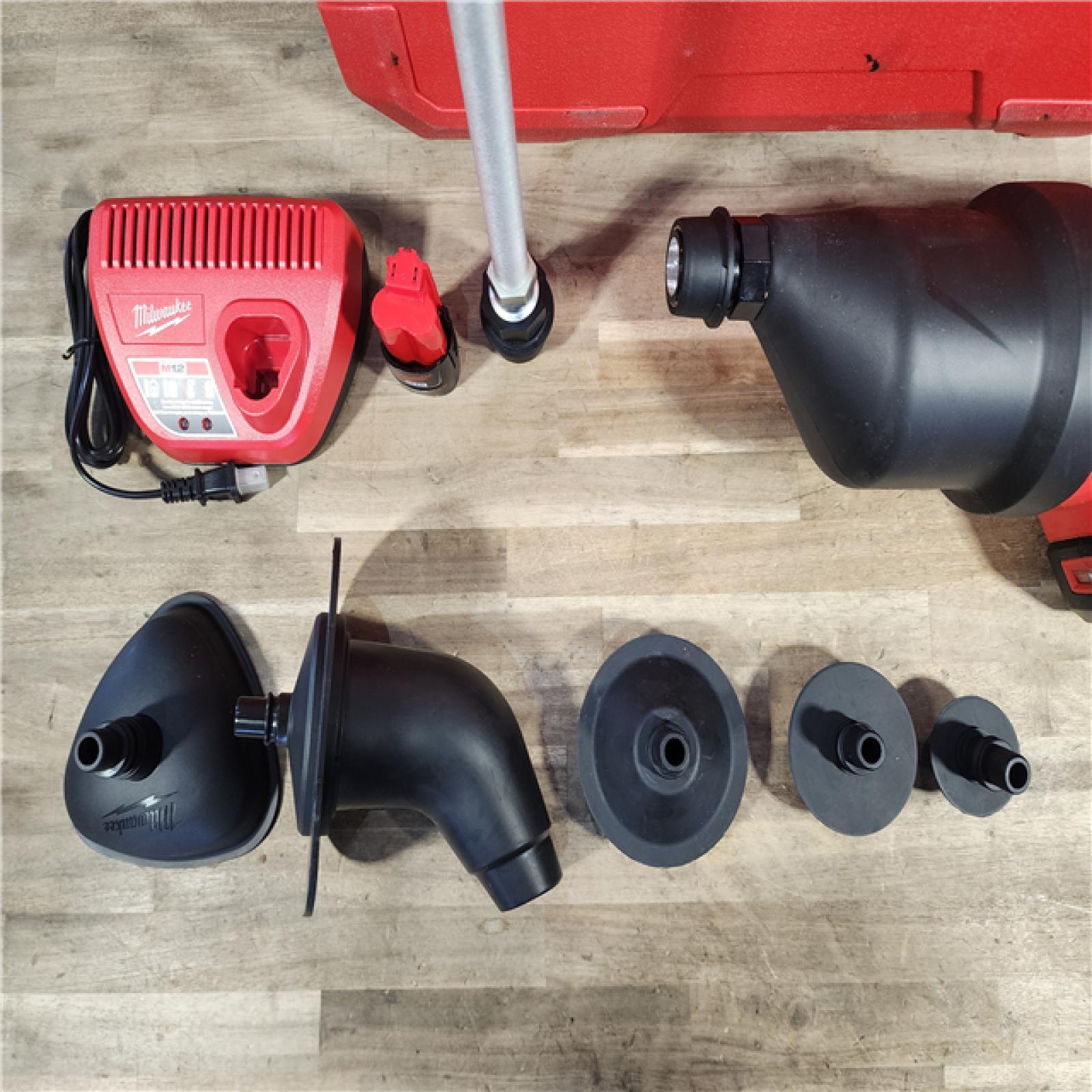 HOUSTON LOCATION - AS-IS M12 12-Volt Lithium-Ion Cordless Drain Cleaning Airsnake Air Gun Kit with (1) 2.0Ah Battery, Toilet Attachments