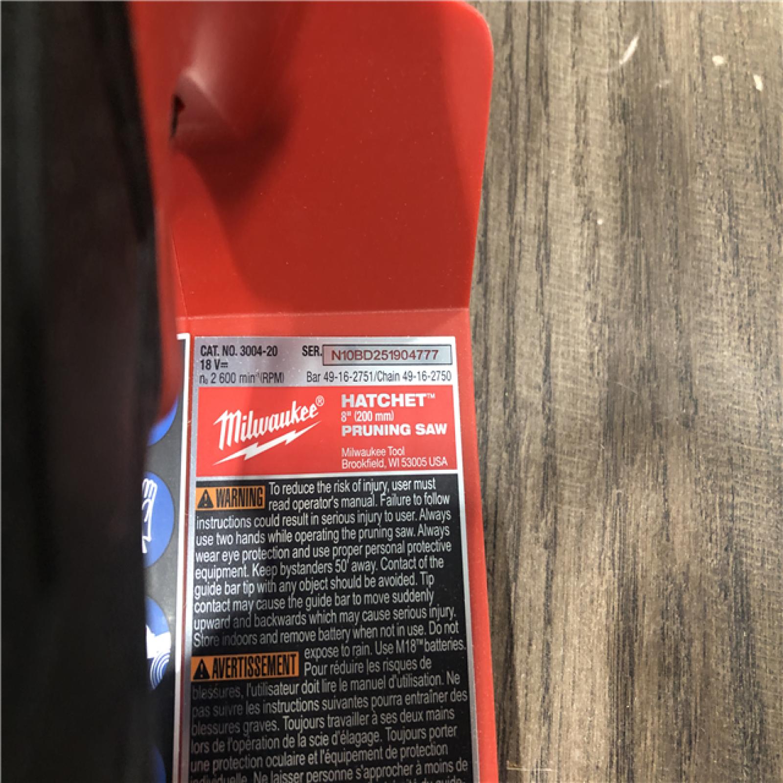 AS-IS  Milwaukee FUEL 18V Lithium-Ion Brushless Battery 8 in. HATCHET Pruning Saw (Tool-Only)