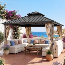 Phoenix NEW JOYSIDE 12 ft. x 12 ft. Aluminum Outdoor Gazebo Double Galvanized Steel Roof with Ceiling Hook, Mosquito Netting and Curtains