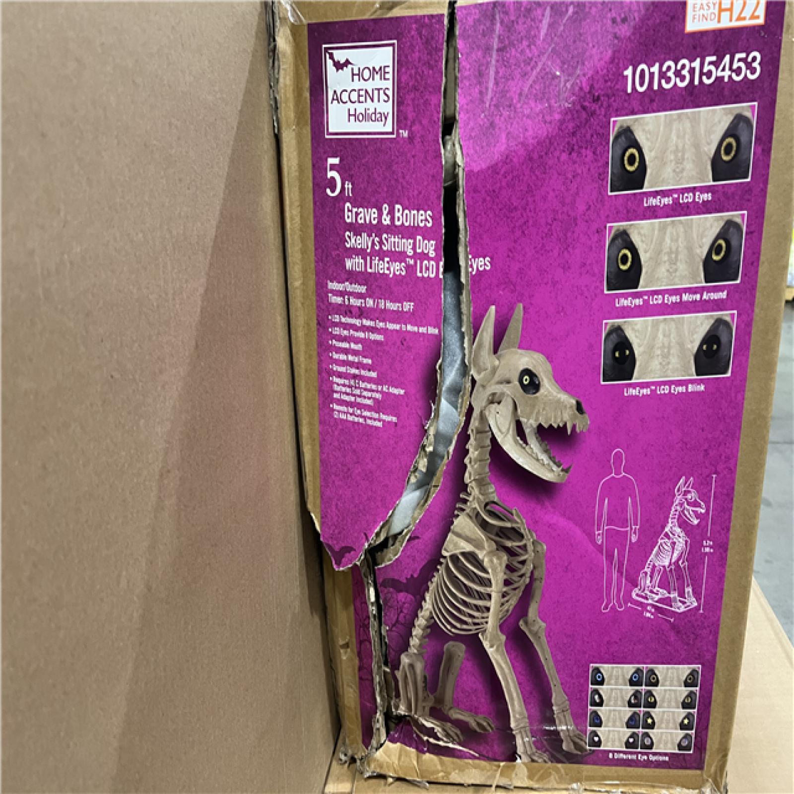 DALLAS LOCATION-  AS-IS Home Accents Holiday 5 ft. Grave & Bones Skelly's Sitting Dog with LifeEyes™ LCD Eyes H22
