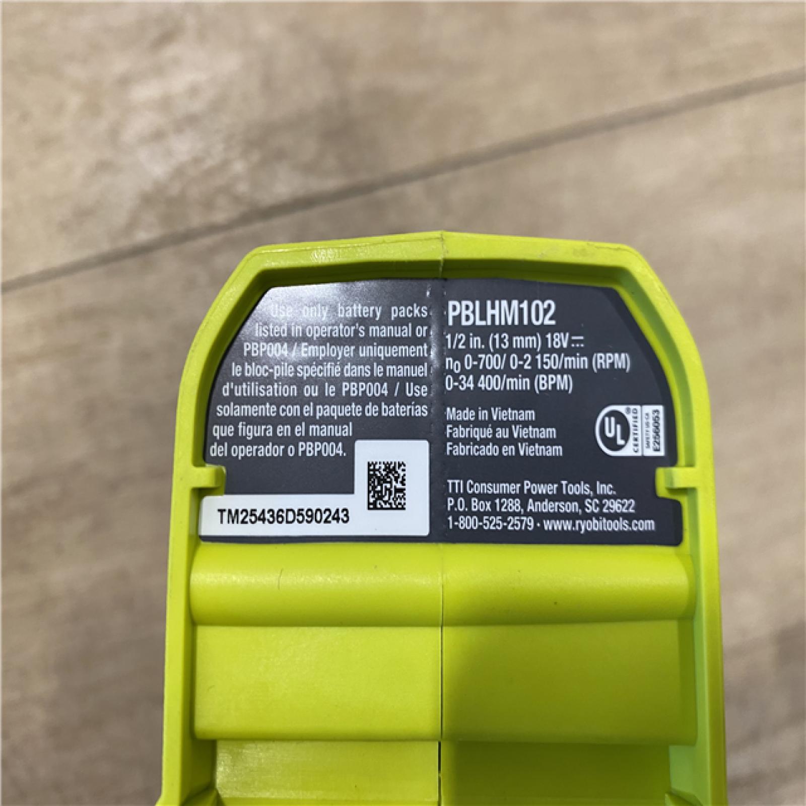 AS-IS RYOBI ONE+ HP 18V Brushless Cordless 1/2 in. Hammer Drill Kit 4.0 Ah HIGH PERFORMANCE Battery  Charger  and Bag