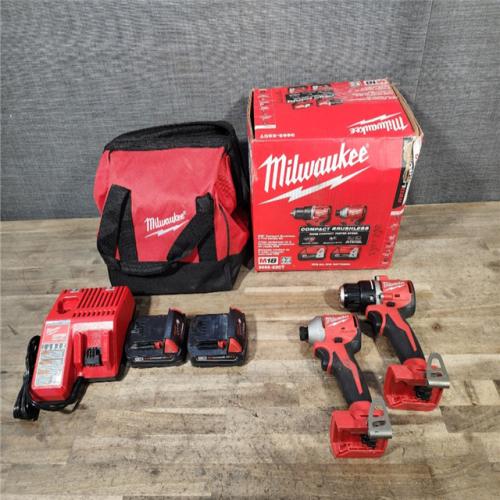 HOUSTON LOCATION - AS-IS Milwaukee M18 18V Lithium-Ion Brushless Cordless Compact Drill/Impact Combo Kit (2-Tool) W/(2) 2.0 Ah Batteries, Charger & Bag
