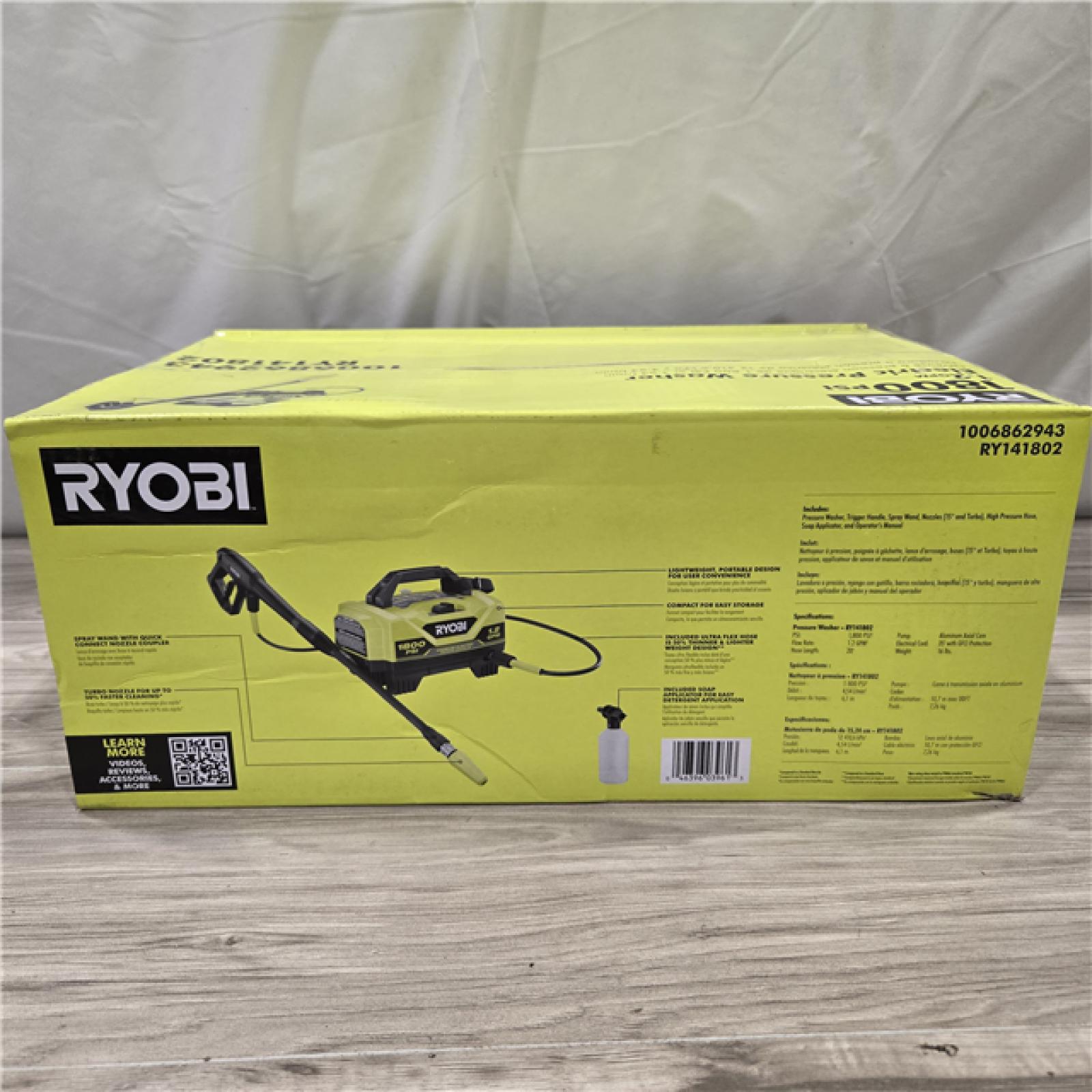 NEW! - RYOBI 1800 PSI 1.2 GPM Cold Water Corded Electric Pressure Washer