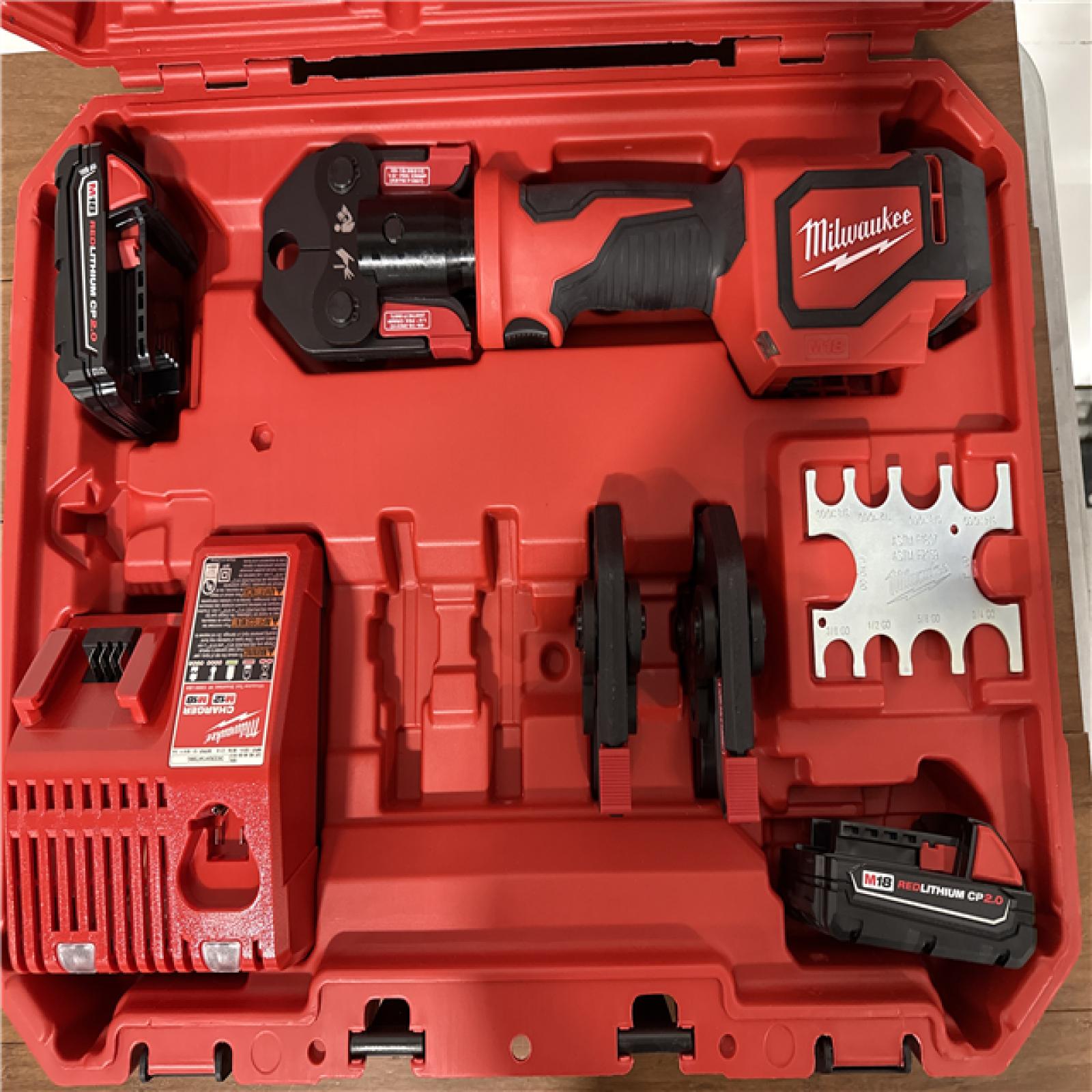 California AS-IS Milwaukee M18 Short Throw Press Tool Kit with Pex Crimp Jaws, Includes (2) Batteries, Charger & Hard Case; Appears in Excellent Condition