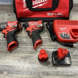 AS-IS Milwaukee FUEL 12-Volt Lithium-Ion Brushless Cordless Hammer Drill and Impact Driver Combo Kit