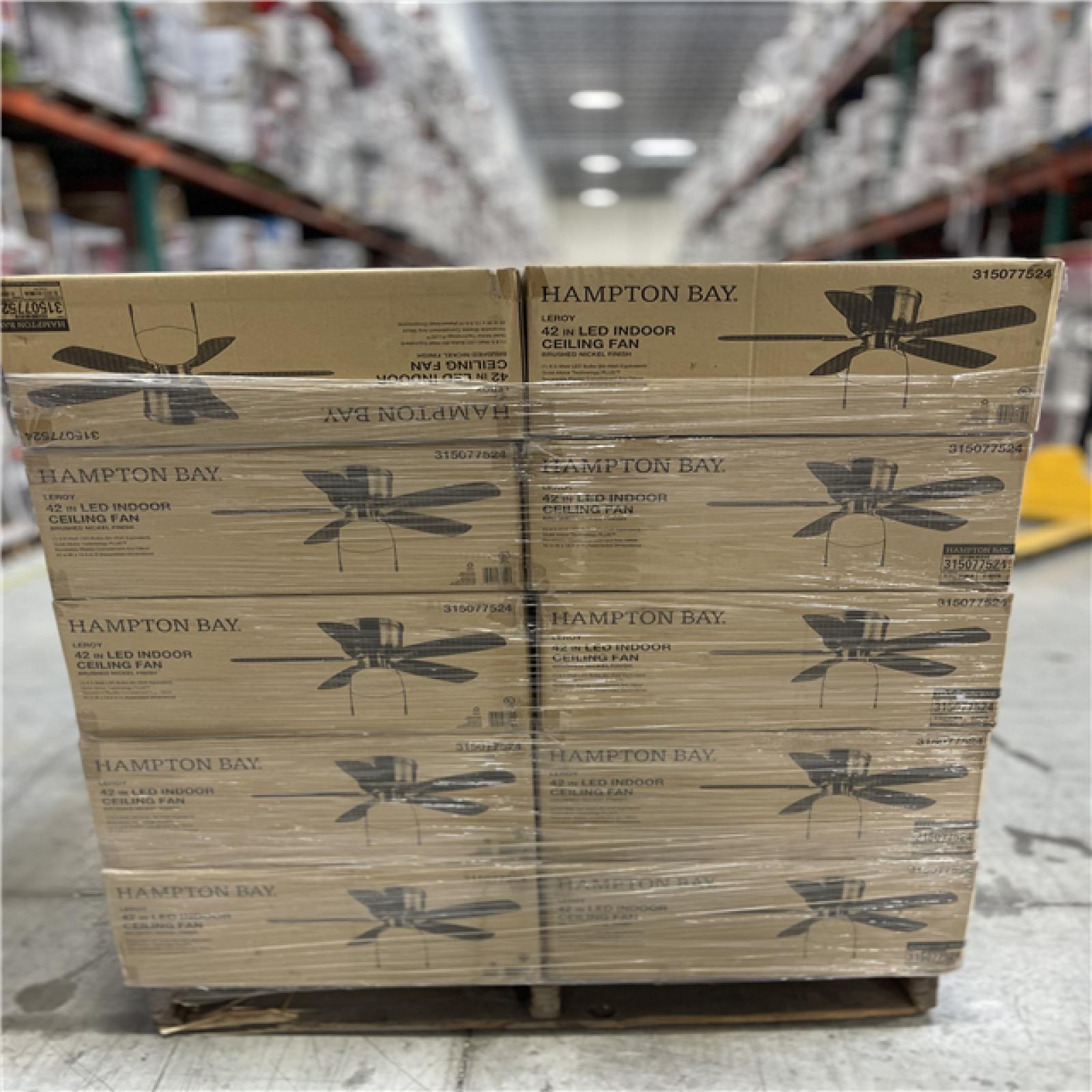 DALLAS LOCATION - Hampton Bay Leroy 42 LED Brushed Nickel Ceiling Fan With Light PALLET-(40 UNITS)