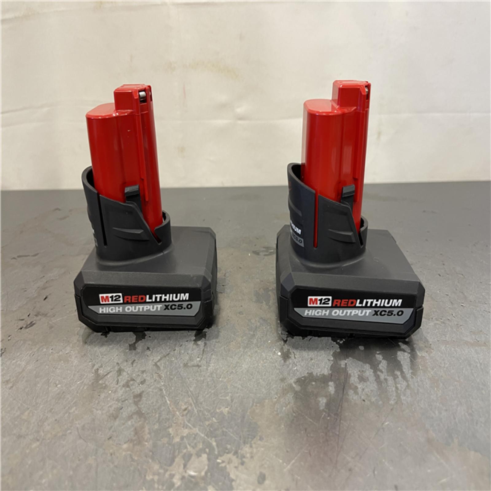 AS-IS - Milwaukee M12 12V Lithium-Ion XC High Output 5.0 Ah Battery Pack (2-Pack) Starter Kit with Charger