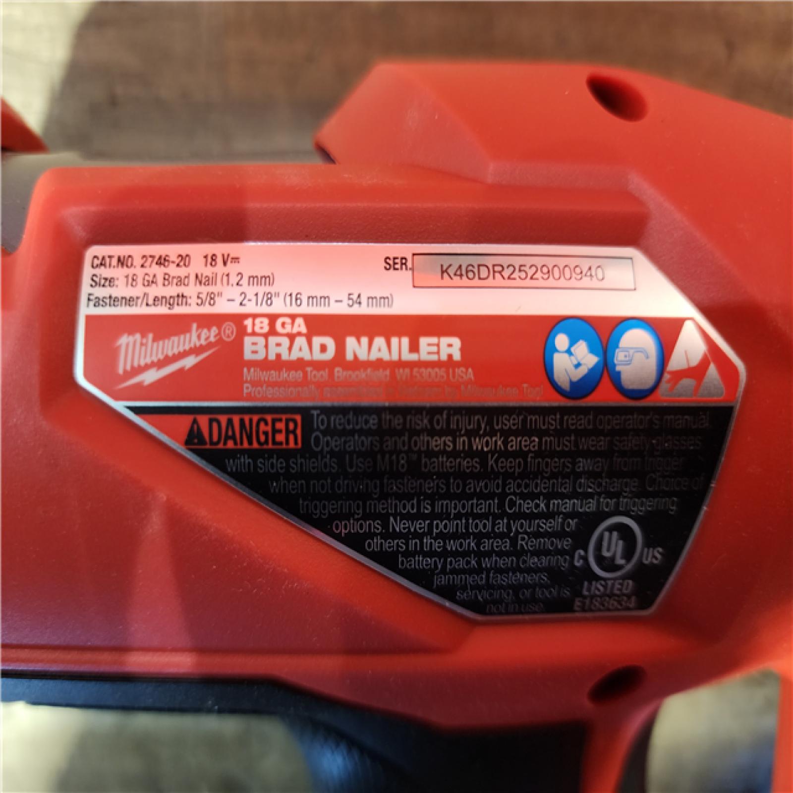 HOUSTON LOCATION - AS-IS (APPEARS LIKE NEW) Milwaukee M18 Fuel 18V Brushless 18-Gauge Brad Nailer 2746-20 (Bare Tool)