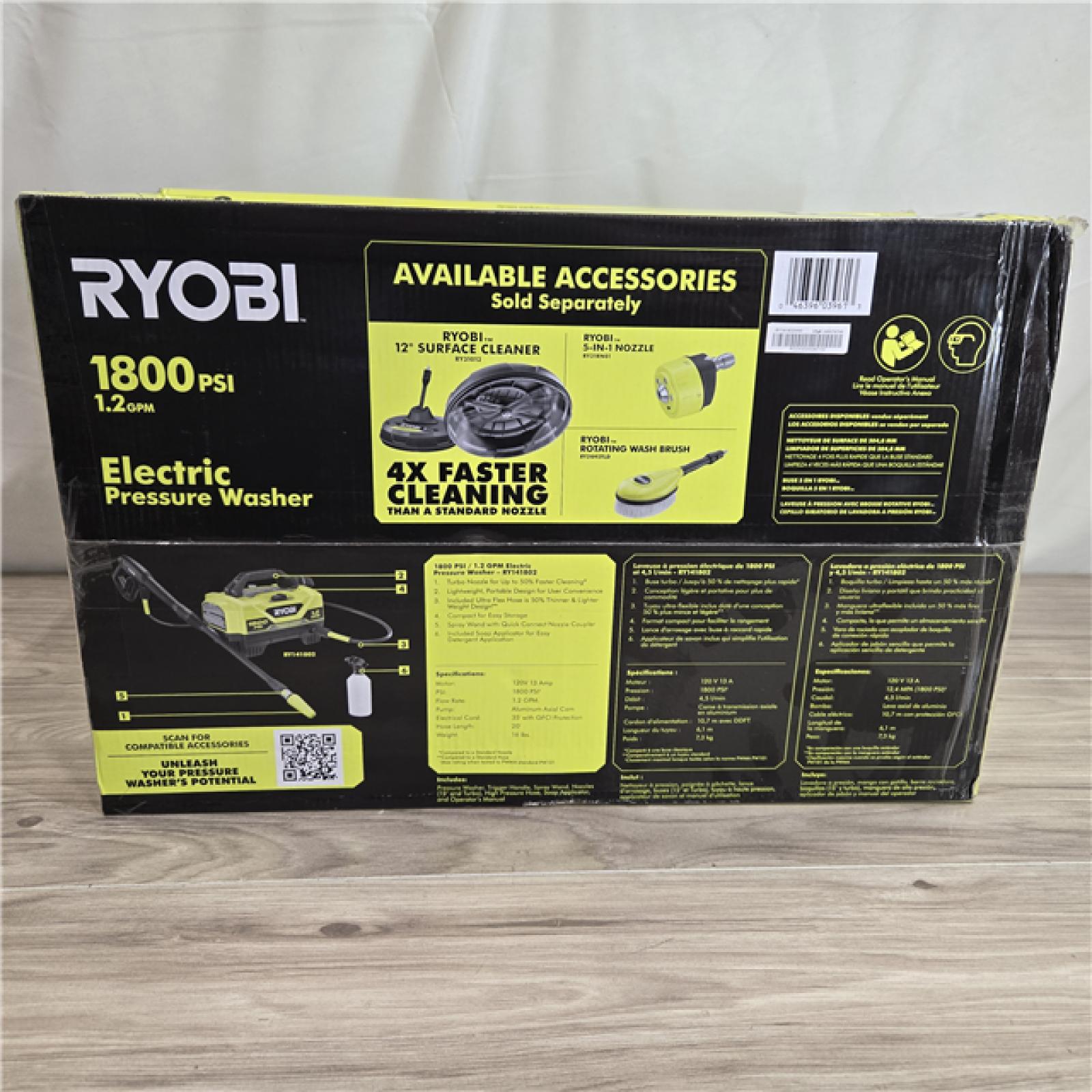 NEW! - RYOBI 1800 PSI 1.2 GPM Cold Water Corded Electric Pressure Washer