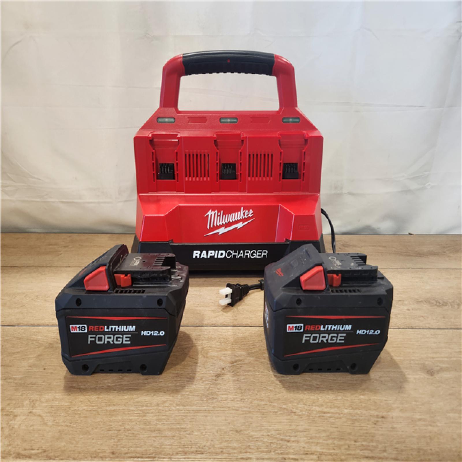 AS-IS- Milwaukee 18V Lithium-Ion REDLITHIUM FORGE Starter Kit with (2) 12.0 Ah Battery Pack and PACKOUT 6-Port Rapid Charger
