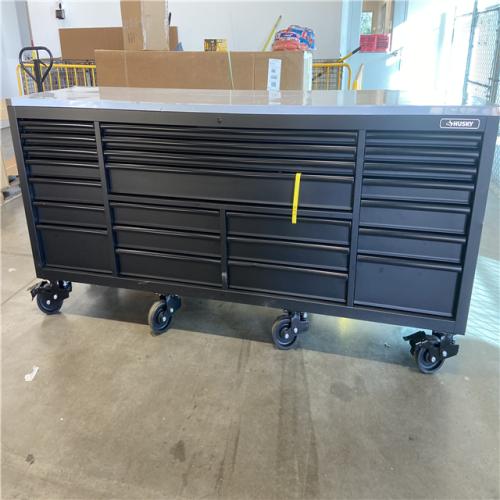 DALLAS LOCATION - Husky Tool Storage Heavy Duty 96 in. W x 24 in. D Matte Black Mobile Workbench Cabinet with Stainless Steel Top