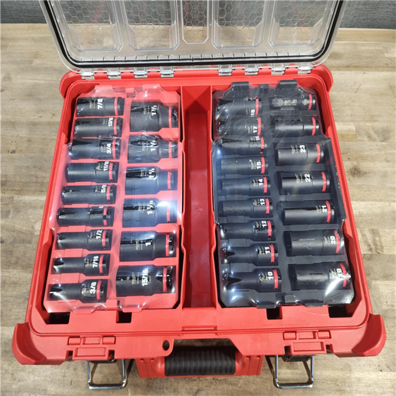 HOUSTON LOCATION - AS-IS MILWAUKEE SHOCKWAVE Impact-Duty 1/2 in. Drive Metric and SAE Deep Well Impact PACKOUT Socket Set (31-Piece)