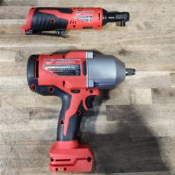 HOUSTON LOCATION - AS-IS Milwaukee M12/M18 12/18V Lithium-Ion Cordless 3/8 in. Ratchet and 1/2 in. High Torque Impact Wrench with Friction Ring Combo Kit