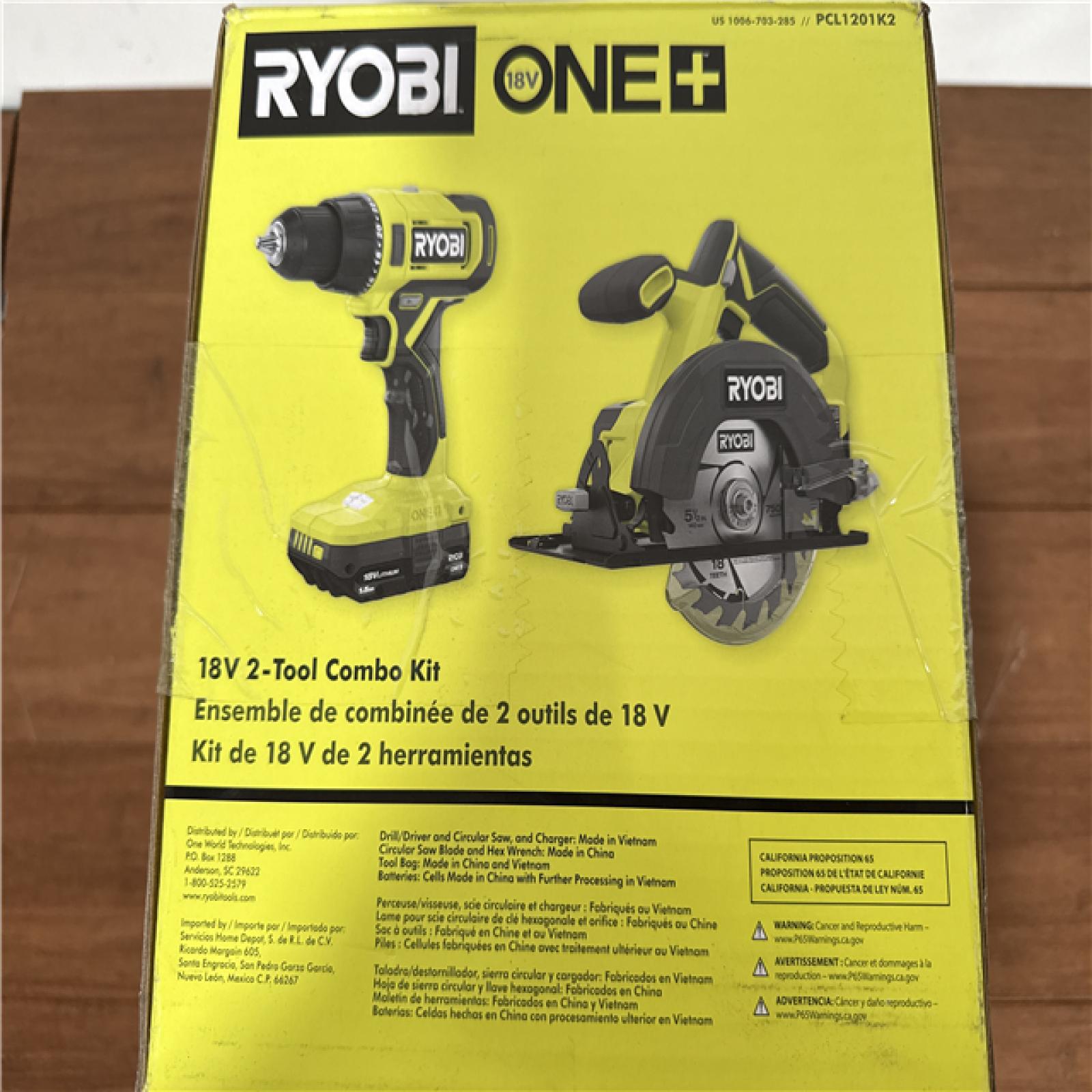 California NEW/Sealed Ryobi One+ 18V 2-Tool Combo Kit, Includes (2) Batteries, Charger & Tool Bag